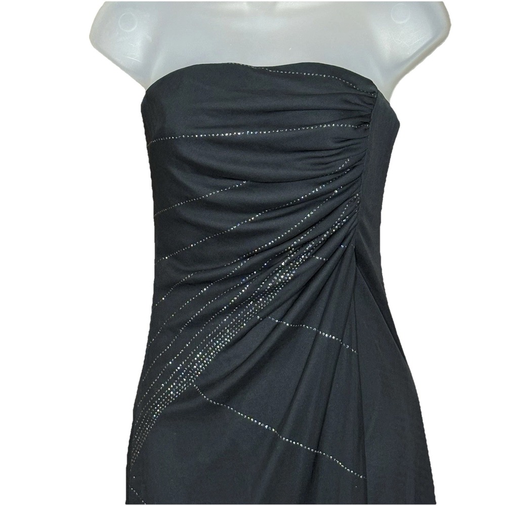 Vintage Y2K Byer Too Dress Women S‎ Black Strapless Rhinestone Ruched High Low - Picture 2 of 16